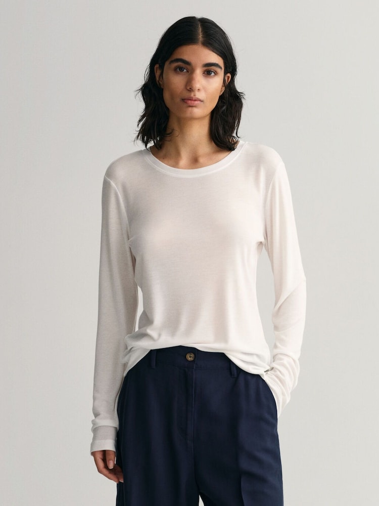 GANT White Fitted Lightweight Long Sleeve T-Shirt - Image 1 of 5