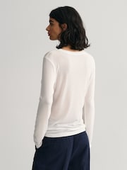 GANT White Fitted Lightweight Long Sleeve T-Shirt - Image 3 of 5