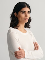 GANT White Fitted Lightweight Long Sleeve T-Shirt - Image 4 of 5