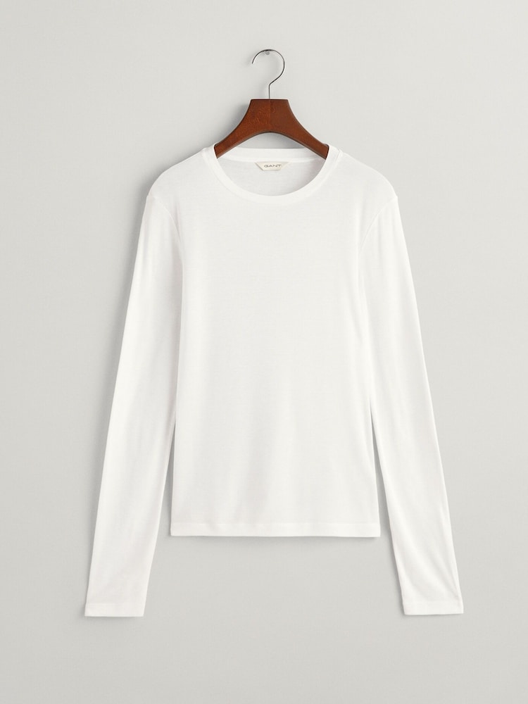 GANT White Fitted Lightweight Long Sleeve T-Shirt - Image 5 of 5
