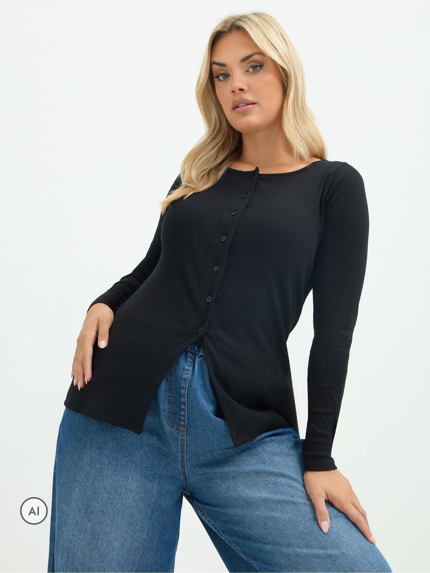 Yours Women's Black Button Front Long Sleeves Top In | Size: 26-28 - Image 6