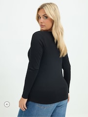 Yours Curve Black Limited Long Sleeve Button Top - Image 3 of 6