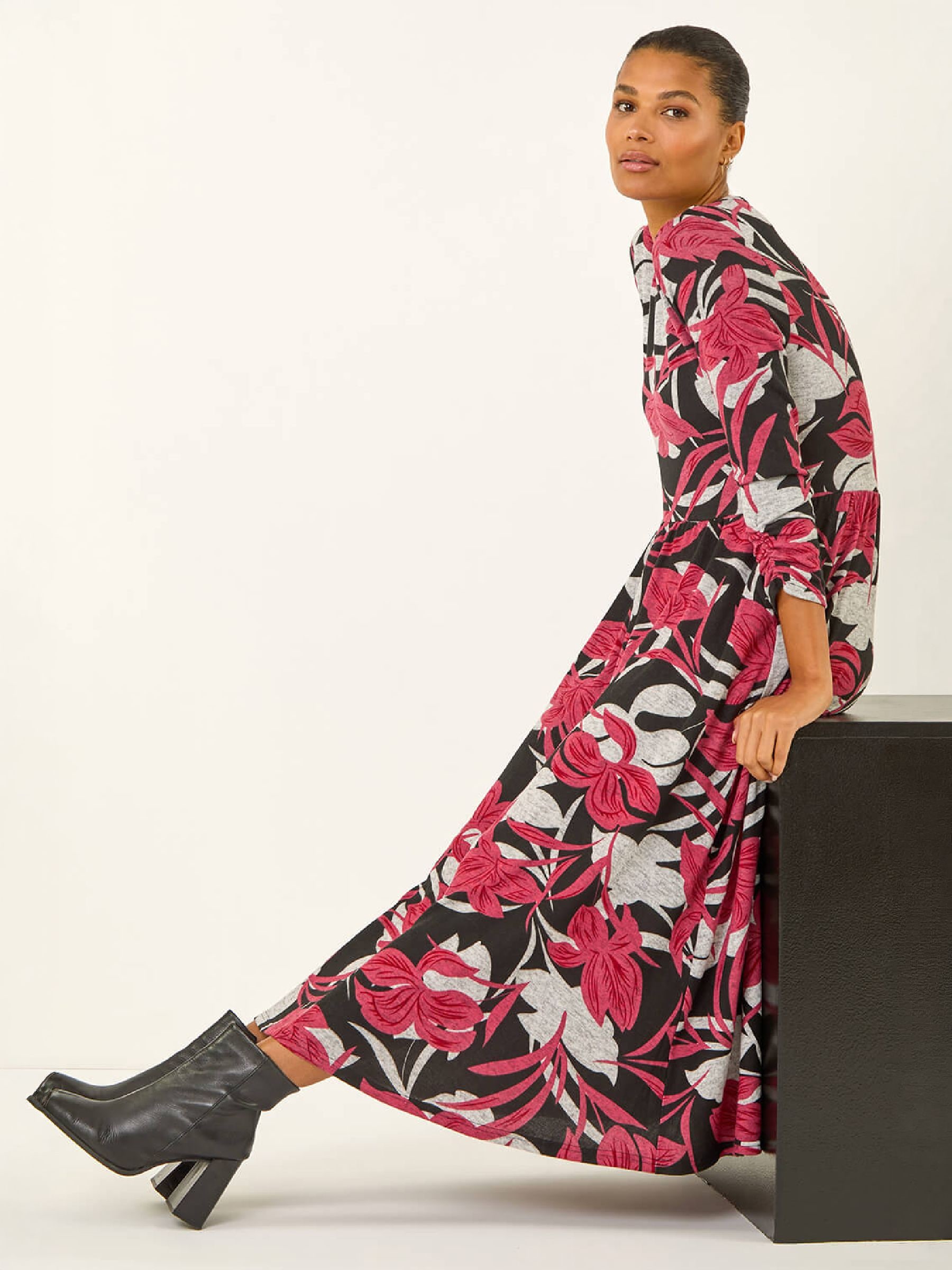 Roman Women's Red Floral Print Pocket Midi Dress In | Size: 12 - Image 4