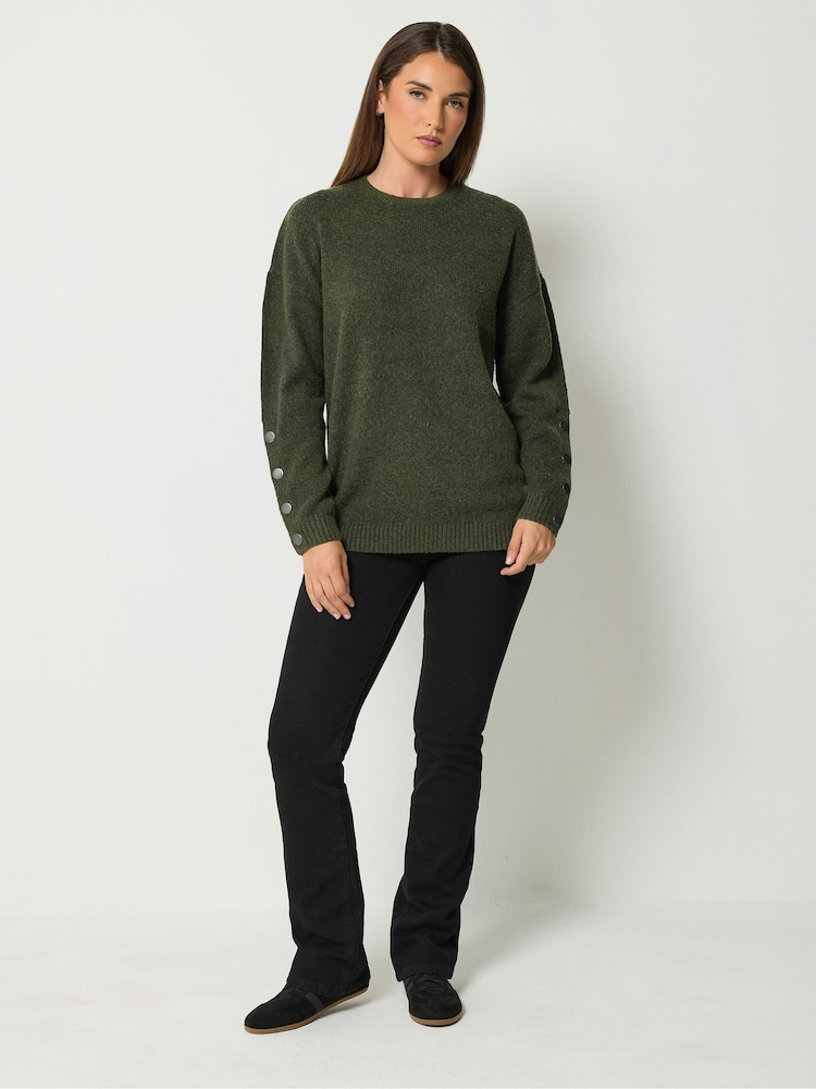 Long Tall Sally Green Button Sleeve Knitted Jumper - Image 2 of 6 Long Tall Sally Green Button Sleeve Knitted Jumper - Image 2 of 6