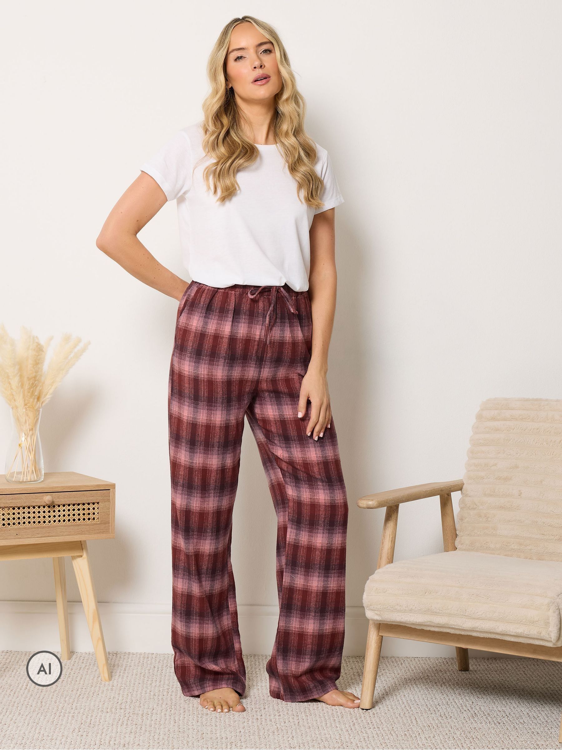 Long Tall Sally Women's Pink Tall Cotton Wide Leg Pyjama Bottoms In | Size: 8/10 - Image 2