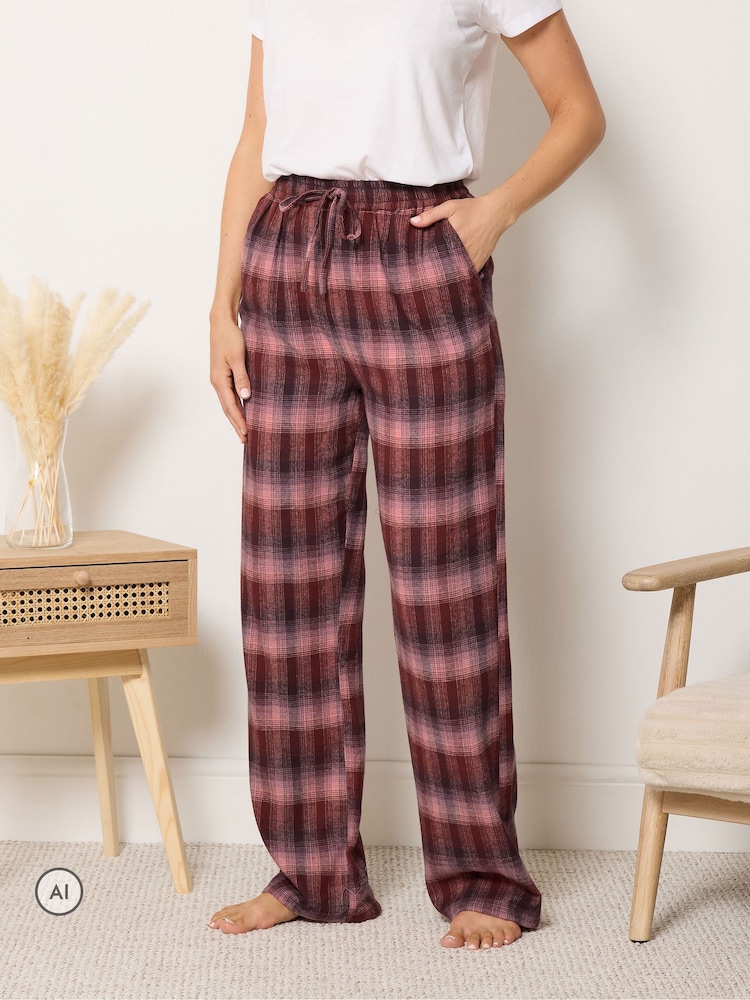 Long Tall Sally Pink Check Cotton Wide Leg Pyjamas Bottoms - Image 2 of 6 Long Tall Sally Pink Check Cotton Wide Leg Pyjamas Bottoms - Image 2 of 6