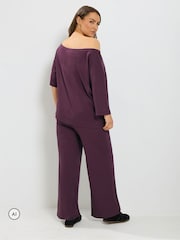 Yours Curve Purple Co-ord Slash Neck T-Shirt And Trousers Set - Image 3 of 6