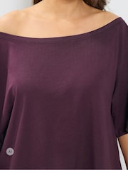 Yours Curve Purple Co-ord Slash Neck T-Shirt And Trousers Set - Image 4 of 6