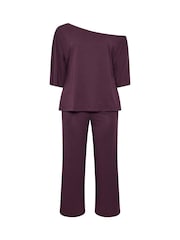 Yours Curve Purple Co-ord Slash Neck T-Shirt And Trousers Set - Image 5 of 6