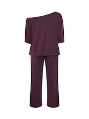 Yours Curve Purple Co-ord Slash Neck T-Shirt And Trousers Set - Image 6 of 6