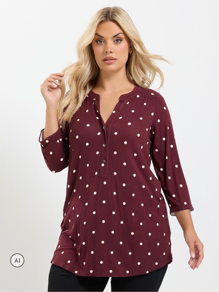Yours Curve Red Half Placket Shirt - Image 1 of 6