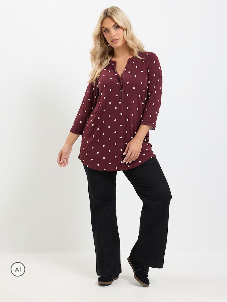 Yours Curve Red Half Placket Shirt - Image 2 of 6