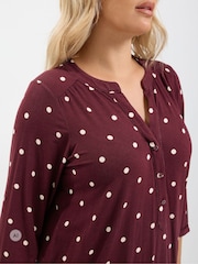 Yours Curve Red Half Placket Shirt - Image 4 of 6