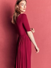 Boden Red Pleated Jersey Midi Dress - Image 5 of 6