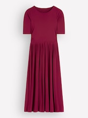 Boden Red Pleated Jersey Midi Dress - Image 6 of 6