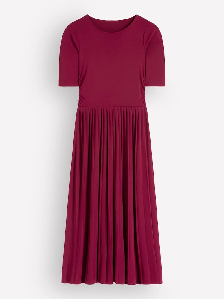 Boden Red Pleated Jersey Midi Dress - Image 6 of 6