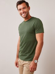 Green Dark Khaki Slim Fit Essential Crew Neck 100% Cotton T-Shirt - Image 1 of 5