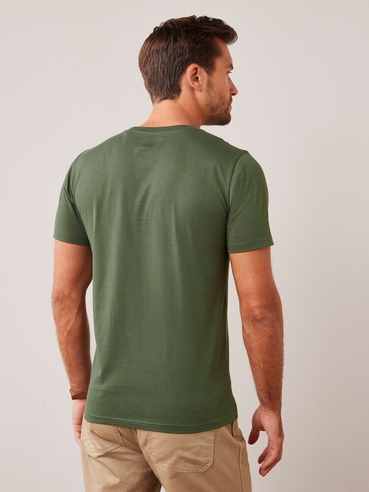 Green Dark Khaki Slim Fit Essential Crew Neck 100% Cotton T-Shirt - Image 2 of 5