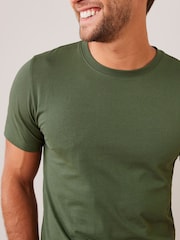 Green Dark Khaki Slim Fit Essential Crew Neck 100% Cotton T-Shirt - Image 4 of 5