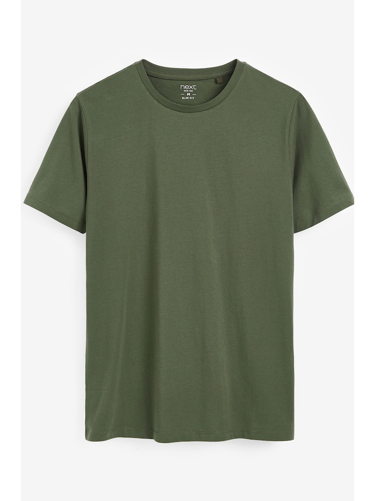 Green Dark Khaki Slim Fit Essential Crew Neck 100% Cotton T-Shirt - Image 5 of 5