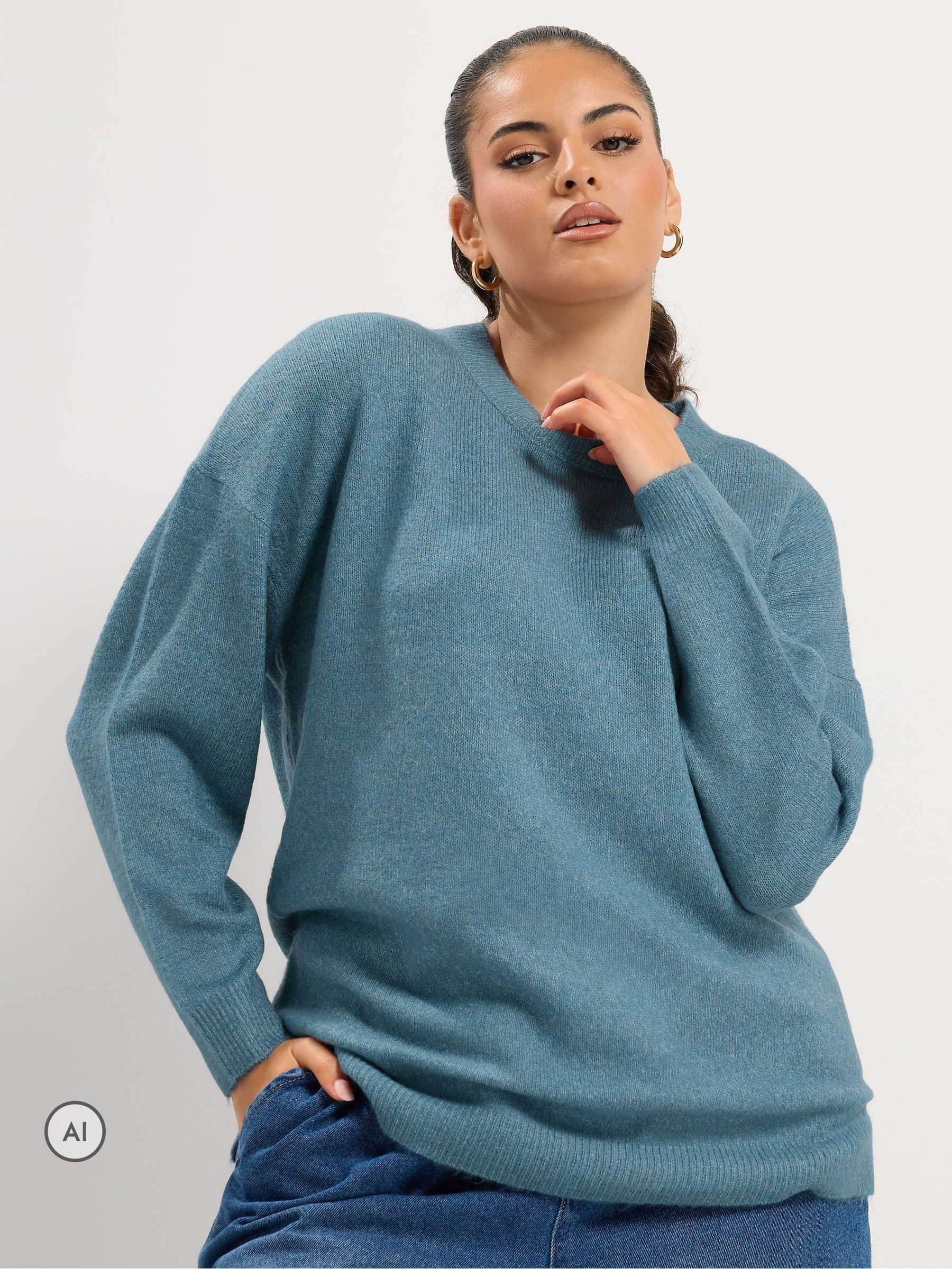 Yours Women's Light Blue Soft Knitted Jumper In | Size: 30-32 - Image 2
