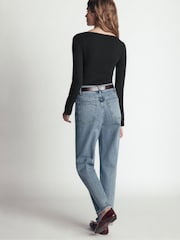 Boden Black Button Cuff Ribbed Boatneck Long Sleeve T-Shirt - Image 3 of 6
