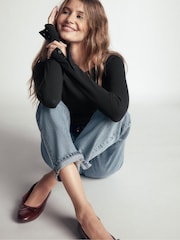 Boden Black Button Cuff Ribbed Boatneck Long Sleeve T-Shirt - Image 4 of 6