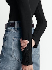 Boden Black Button Cuff Ribbed Boatneck Long Sleeve T-Shirt - Image 5 of 6