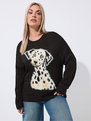 Yours Curve Black Limited Fluffy Dalmatian Knitted Jumper - Image 1 of 6