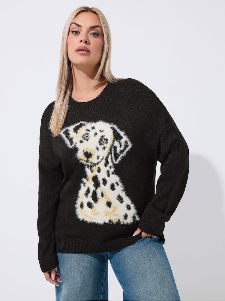 Yours Curve Black Limited Fluffy Dalmatian Knitted Jumper - Image 1 of 6 Yours Curve Black Limited Fluffy Dalmatian Knitted Jumper - Image 1 of 6