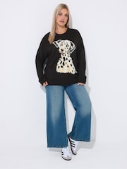 Yours Curve Black Limited Fluffy Dalmatian Knitted Jumper - Image 2 of 6