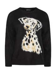 Yours Curve Black Limited Fluffy Dalmatian Knitted Jumper - Image 5 of 6