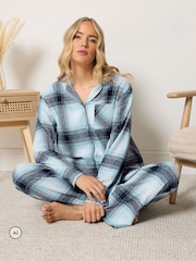 Long Tall Sally Blue Check Cotton Pyjamas Set - Image 1 of 6