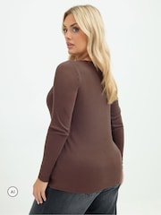 Yours Curve Brown Limited Long Sleeve Button Top - Image 3 of 6