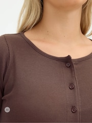Yours Curve Brown Limited Long Sleeve Button Top - Image 4 of 6