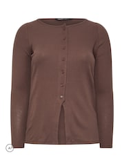 Yours Curve Brown Limited Long Sleeve Button Top - Image 5 of 6