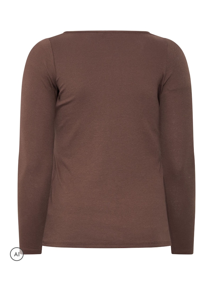 Yours Curve Brown Limited Long Sleeve Button Top - Image 6 of 6