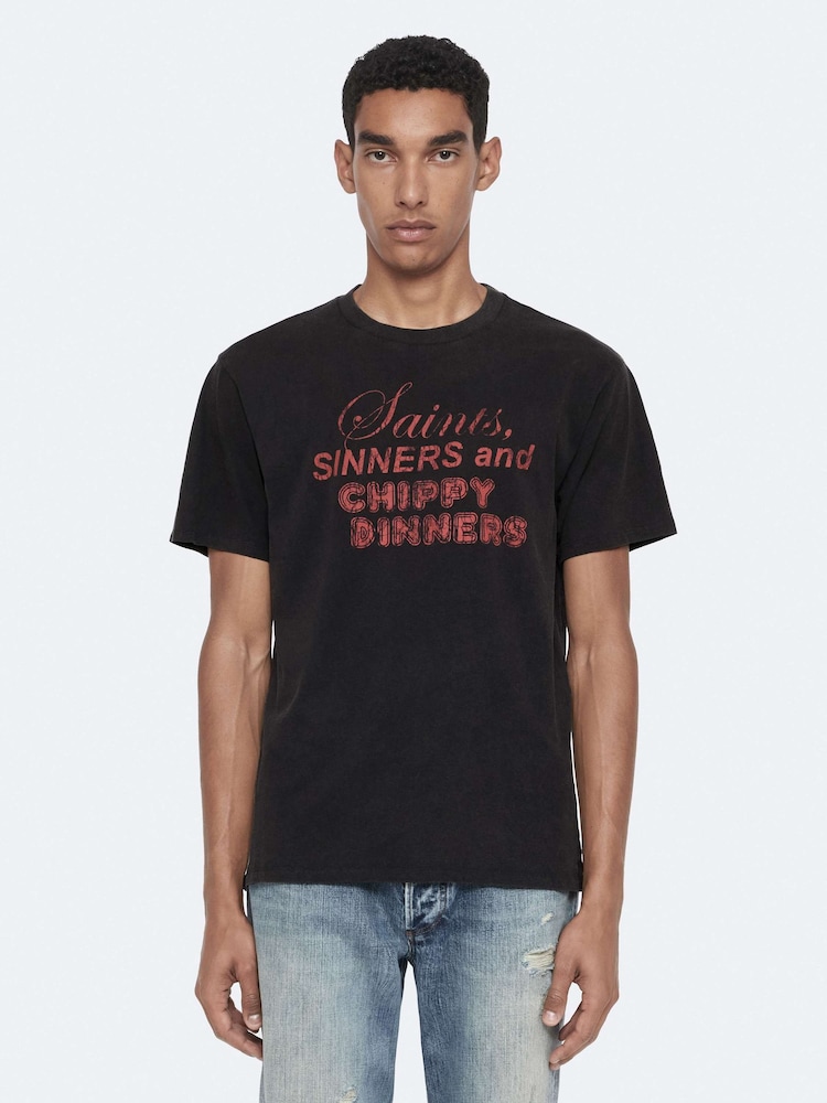 AllSaints Black Chippy Short Sleeve Crew Neck T-Shirt - Image 1 of 8
