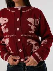Skinnydip Red Peanuts Snoopy Winter Knitted Cardigan - Image 2 of 8