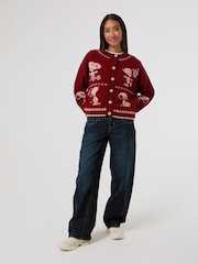 Skinnydip Red Peanuts Snoopy Winter Knitted Cardigan - Image 3 of 8