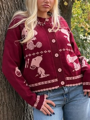 Skinnydip Red Peanuts Snoopy Winter Knitted Cardigan - Image 7 of 8