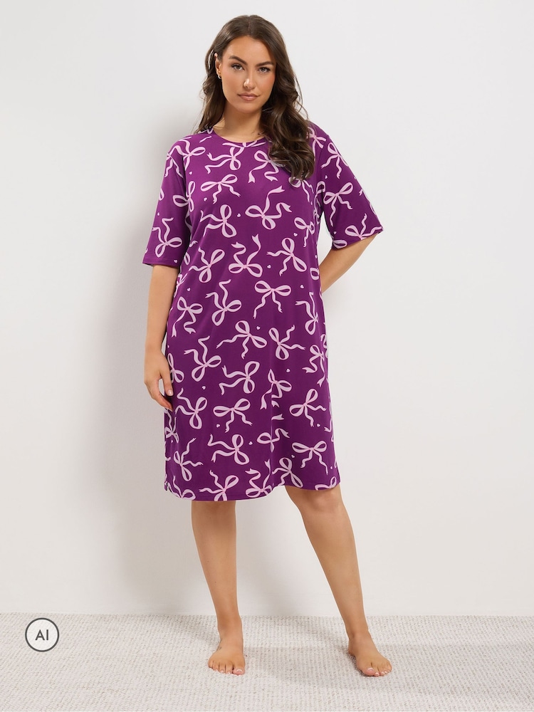 Violet - Yours Curve Chemise de nuit Star Imprimé Soft Touch - Image 1 de 6 Violet - Yours Curve Chemise de nuit Star Imprimé Soft Touch - Image 1 de 6