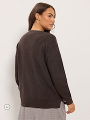 Yours Curve Brown Knitted V-Neckline Jumper - Image 3 of 6