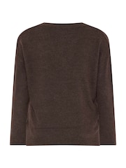Yours Curve Brown Knitted V-Neckline Jumper - Image 6 of 6