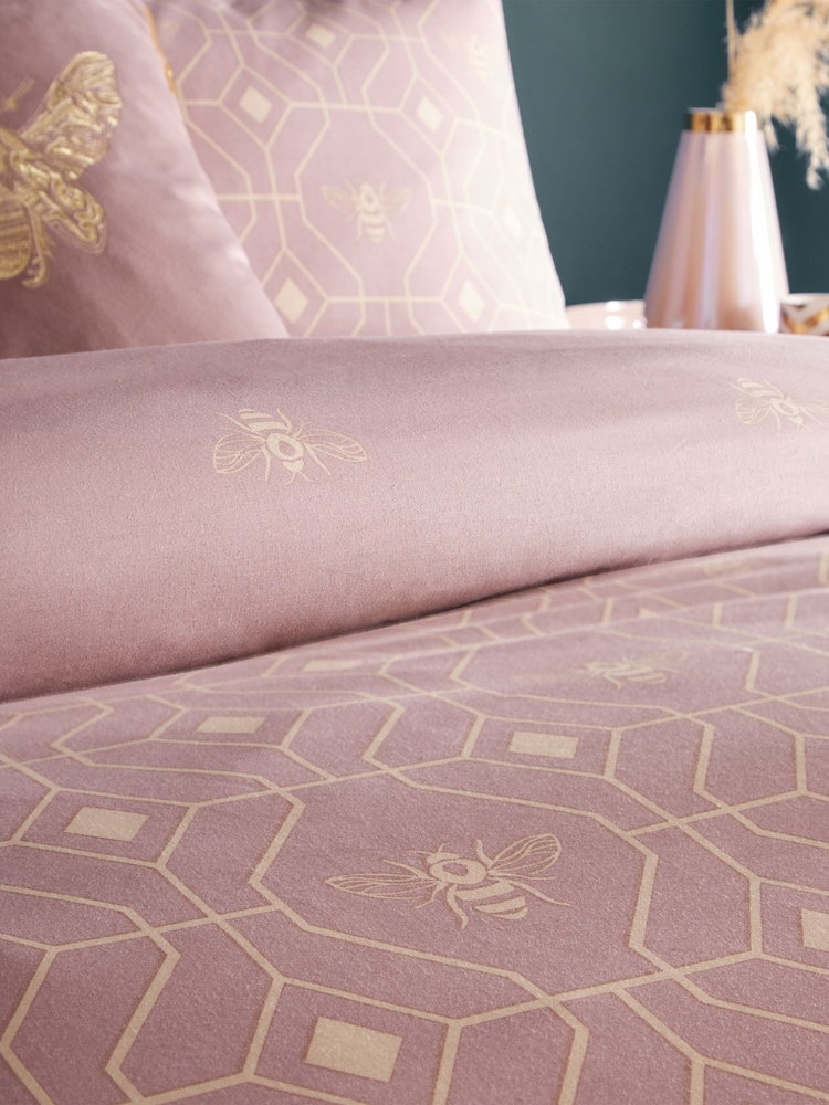furn. Blush Pink Bee Deco Geometric Reversible Duvet Cover and Pillowcase Set - Image 3 of 6