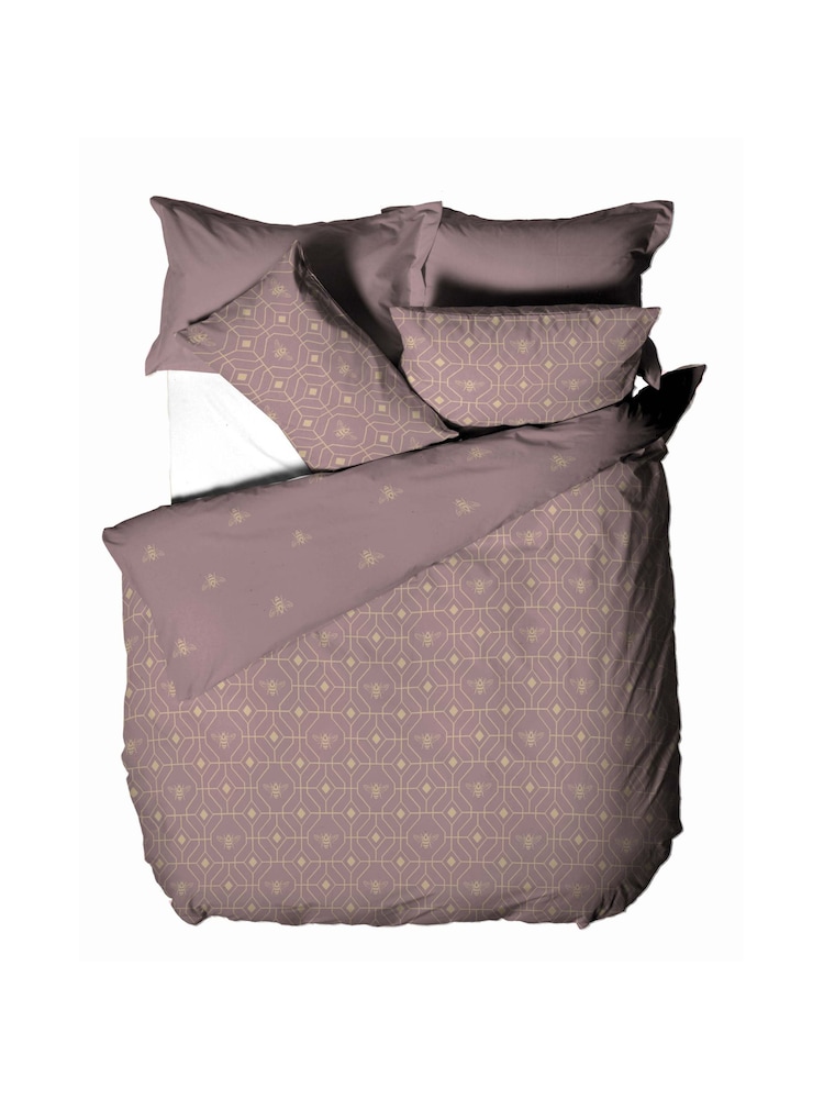 furn. Blush Pink Bee Deco Geometric Reversible Duvet Cover and Pillowcase Set - Image 5 of 6