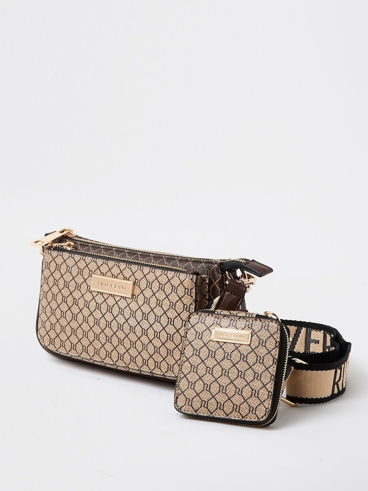 River Island Brown Monogram Cross-Body Bag - Image 1 of 4