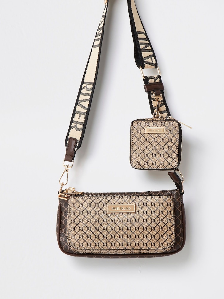 River Island Brown Monogram Cross-Body Bag - Image 2 of 4