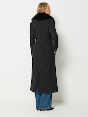 Long Tall Sally Black Faux Fur Collar Midi Coat - Image 3 of 6