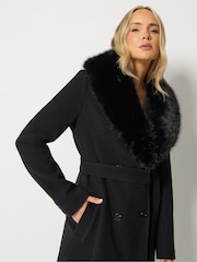 Long Tall Sally Black Faux Fur Collar Midi Coat - Image 4 of 6